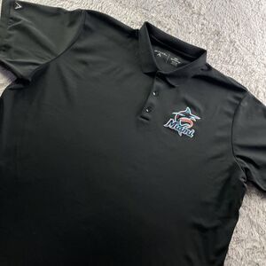 Miami Marlins Polo Shirt Mens 2XL Black Short Sleeve Performance Baseball Golf